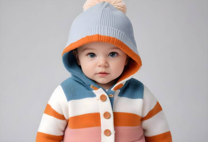 Baby Knit Hoodie with Colorblock Design, Front Buttons, and Embroidered Pocket