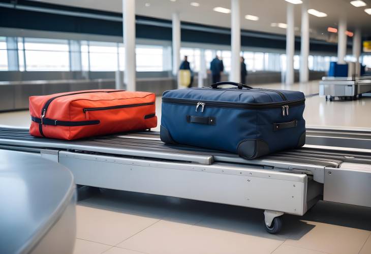 Baggage on Conveyor Belt at Airport, Luggage Handling and Passenger Travel