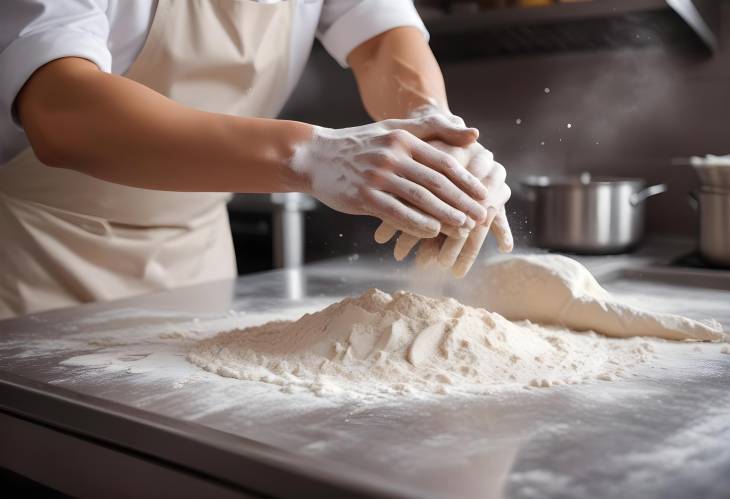 Baker Floury Hands Clapping in Kitchen