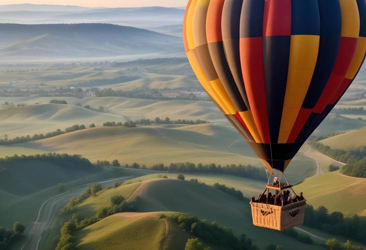 Balloon Ride Over Country Aerial View of Rolling Hills and Scenic Countryside