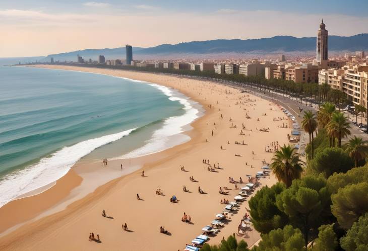 Barcelona Beach Scene Vibrant Blue Waters and Relaxing Sandy Shores