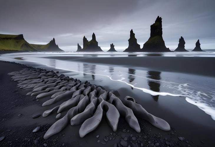 Basalt Columns of Reynisdrangar Troll Toes on Viks Black Beach, Iceland