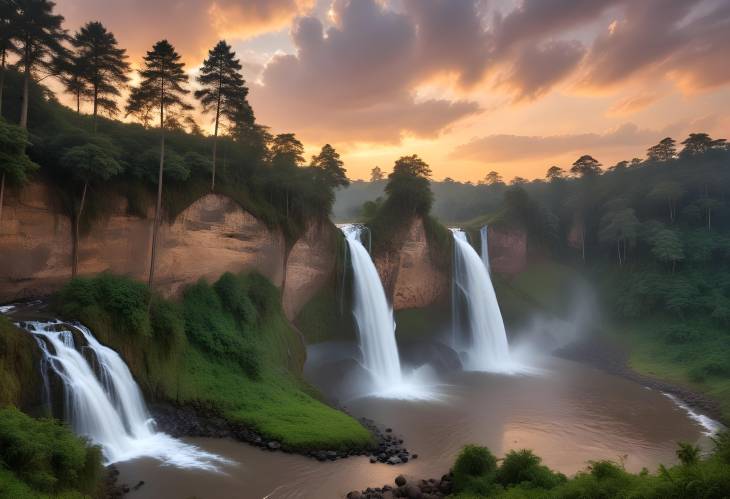 Basaseachic Waterfall Panoramic Sunset View of Monumental Falls with Pine Forest Foreground