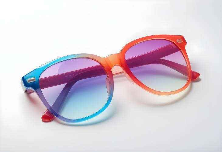 Beach Sunglasses with Gradient Lenses Colorful Plastic Frame on White Background