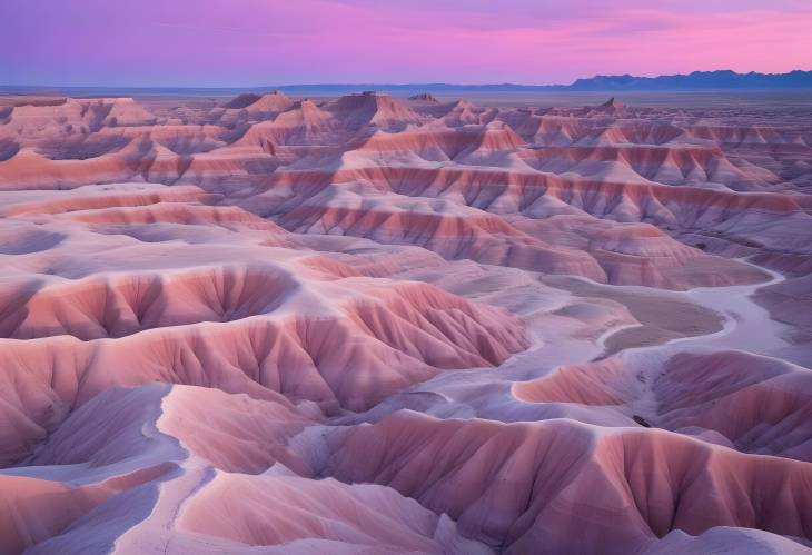 Beautiful Badlands Dawn Pink and Purple Skies Over Rugged Terrain