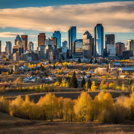 Beautiful Calgary Skyline from Scotsman Hill on a Clear Sunny Day in Canada