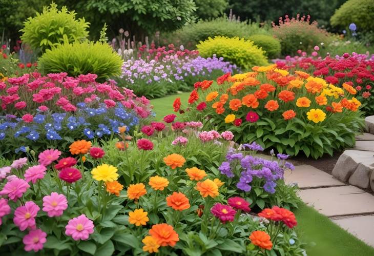 Beautiful Flower Garden Vibrant Colors and Blooming Flowers in Spring