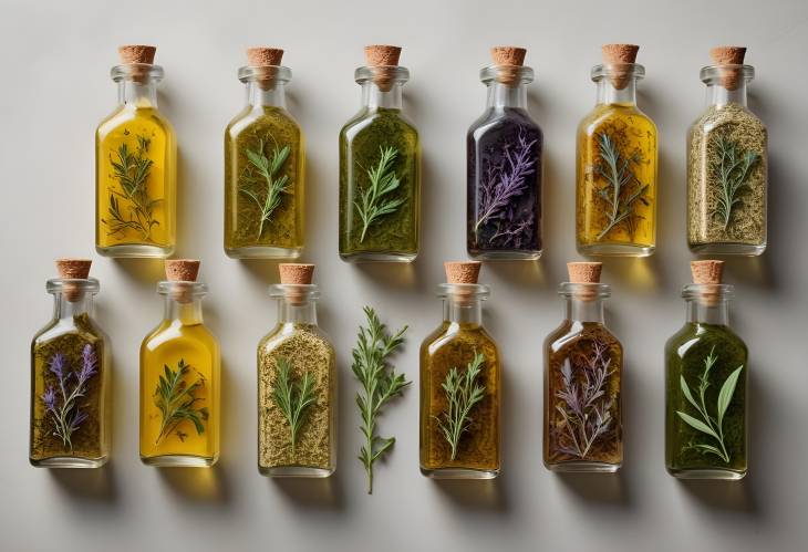 Beautiful Glass Bottles of Herb Infused Oils  Artisanal Culinary Collection