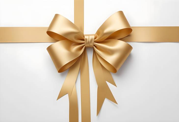 Beautiful Gold Gift Bow on White Surface