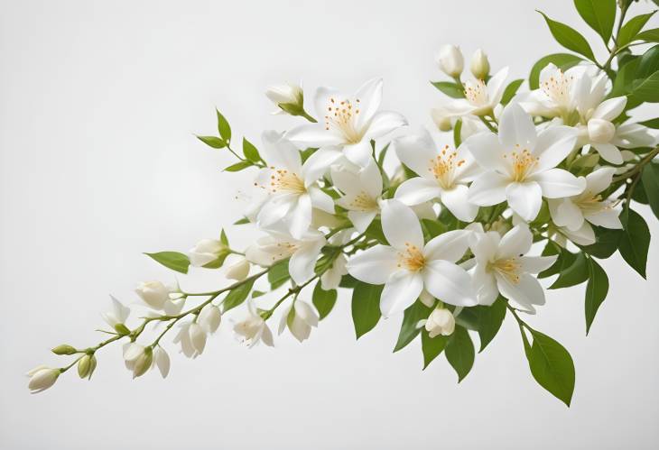 Beautiful Jasmine Blossoms Floating Lightly Against a White Background