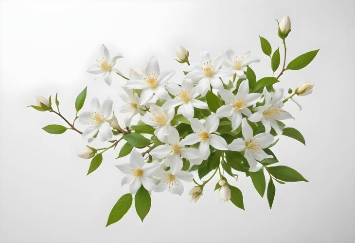 Beautiful Jasmine Flowers in the Air with a Clean White Background