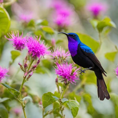 Beautiful Male Purple Sunbird on Flower  Natures Colorful Delight from Southeast Asia