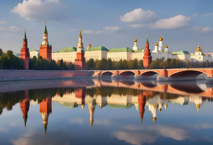 Beautiful Moscow Morning Kremlin Reflections in the Moskva River