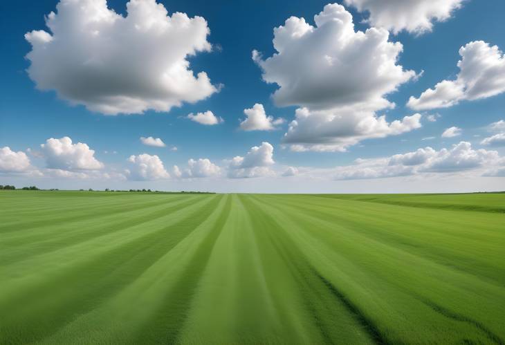 Beautiful Natural Scenic Panorama of a Green Field and Blue Sky