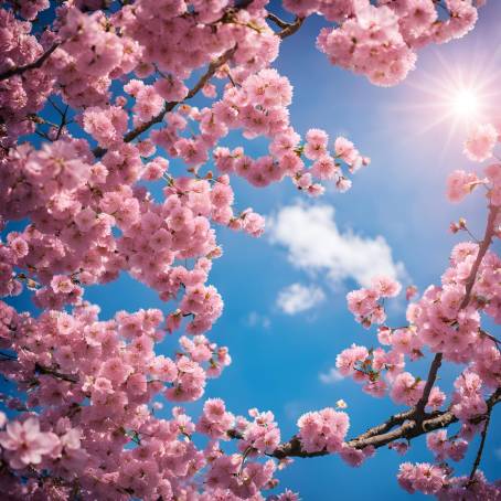 Beautiful Pink Cherry Blossoms with Clear Blue Sky  A Perfect Japanese Spring Scene