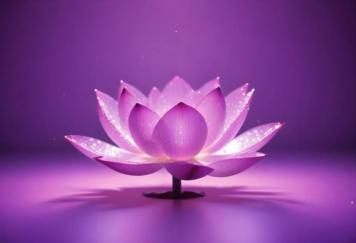 Beautiful Pink Lotus Floating on Light Purple Water with Sparkling Background