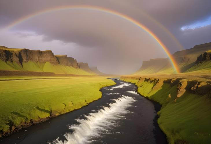 Beautiful Rainbow Arching Over Krossa River, Porsmoerk, Iceland A European Gem