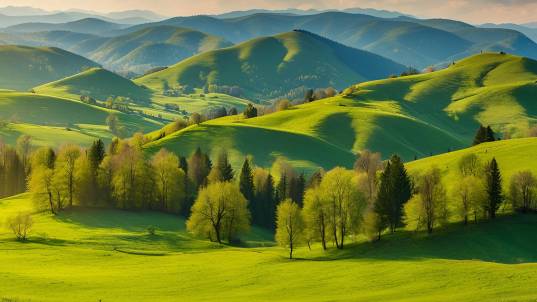 Beautiful Romanian Countryside in Spring Grassy Fields, Rolling Hills, and a Sunny Afternoon