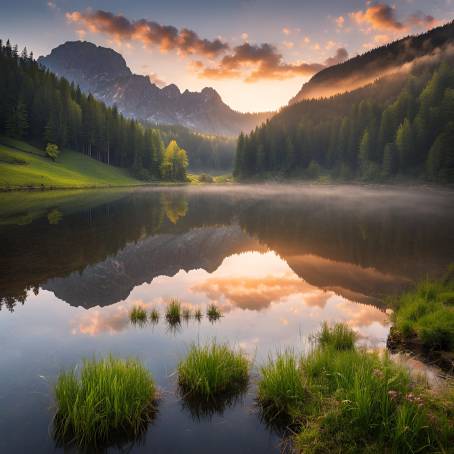 Beautiful Sunrise Over the Renowned Mountain Pond in Poland