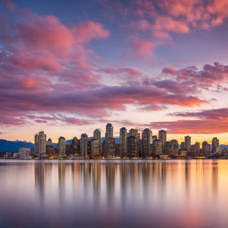 Beautiful Sunset Over Downtown Vancouver Captivating City Skyline in British Columbia