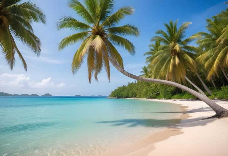 Beautiful Tropical Beach with Coconut Palms and Pristine Sea on Island Paradise