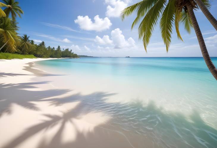 Beautiful Tropical Beach with Palm Trees and Crystal Clear Water