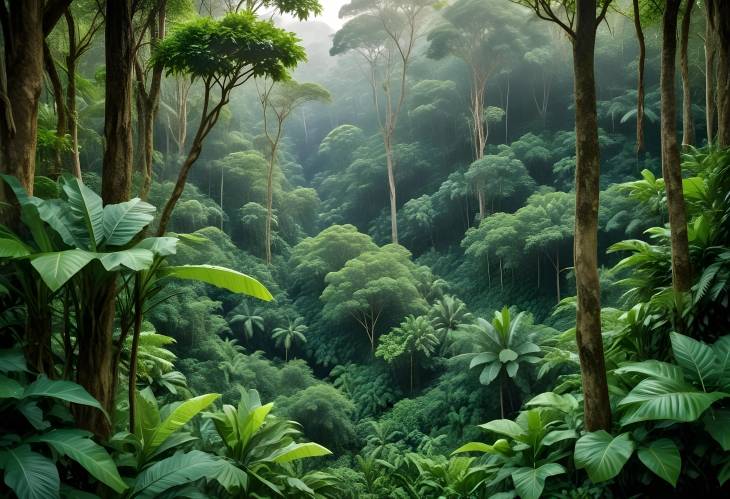 Beautiful Tropical Forest with Shady Trees and Lush Green Foliage