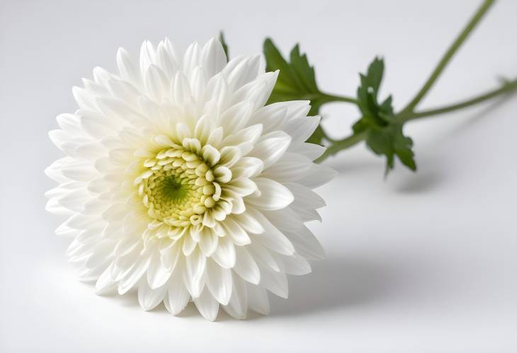 Beautiful White Chrysanthemum Flower with Stem, Isolated on White Background