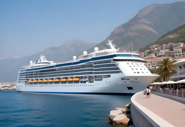 Beautiful White Luxury Cruise Ship at Alanya Harbor  Stunning Maritime View in Turkey