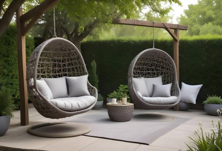 Beautiful Wicker Garden Furniture with Grey Pillows  Ideal for Creating a Cozy and Stylish Outdoor