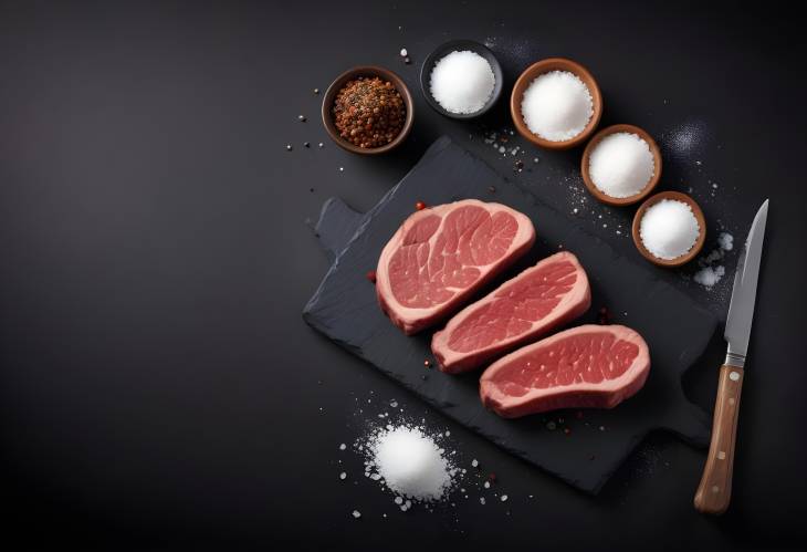 Beef Steak  Salt Black Background Menu Photo