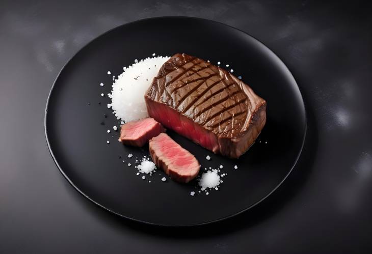 Beef Steak  Salt Culinary Background with Black Space