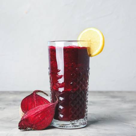 Beetroot Juice in a Glass with Copy Space for Recipes and Commercial Uses