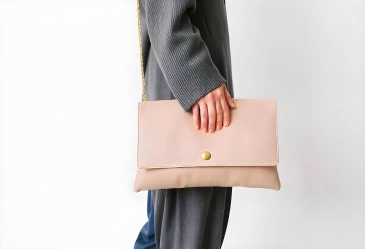 Beige Clutch Bag Isolated Chic and Sophisticated Accessory on Plain White Background