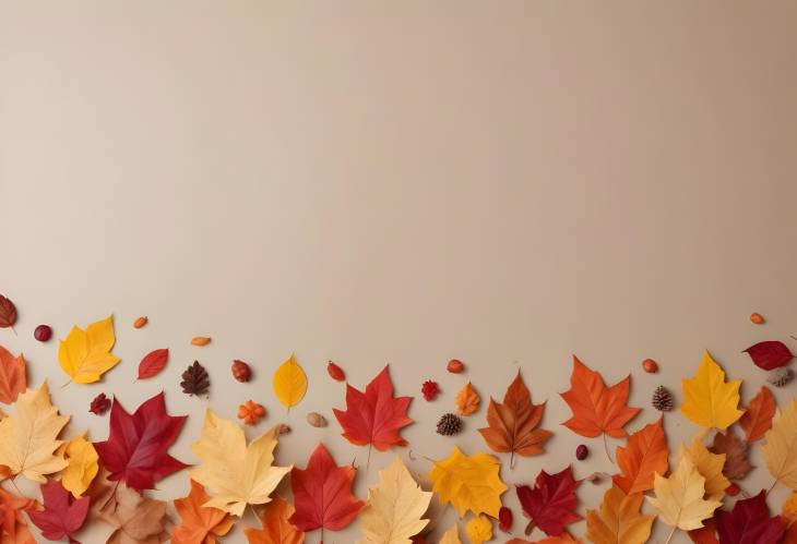 Beige Grey Background with Falling Autumn Leaves  Capturing the Essence of Fall Colors