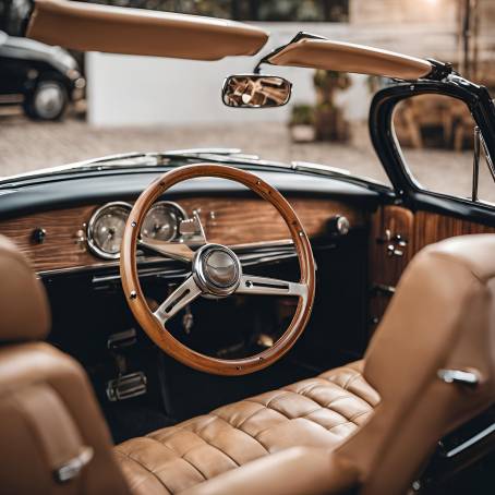 Beige Leather Interior in Retro Luxury Cabriolet