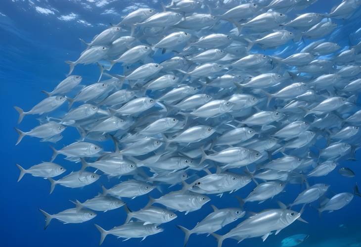 Bigeye Trevallies Swarming in Blue Water, French Polynesia