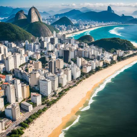 Bird Eye View of Rio de Janeiros Copacabana and Ipanema Beaches with Urban Backdrop