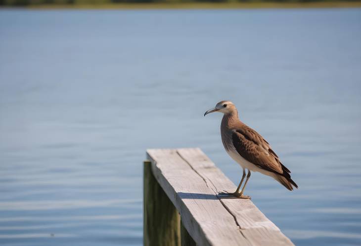 Bird on Wooden Railing Overlooking Lake Jesup in Oviedo