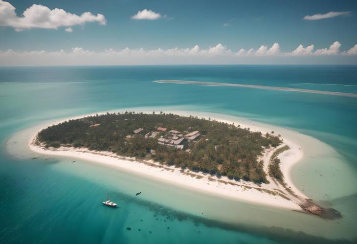 Birds Eye View of Prison Island, Zanzibar Coastal Serenity with Beaches and Boats