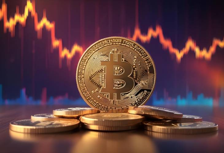 Bitcoin Gold Coin in Focus with a Blurred Financial Chart Background