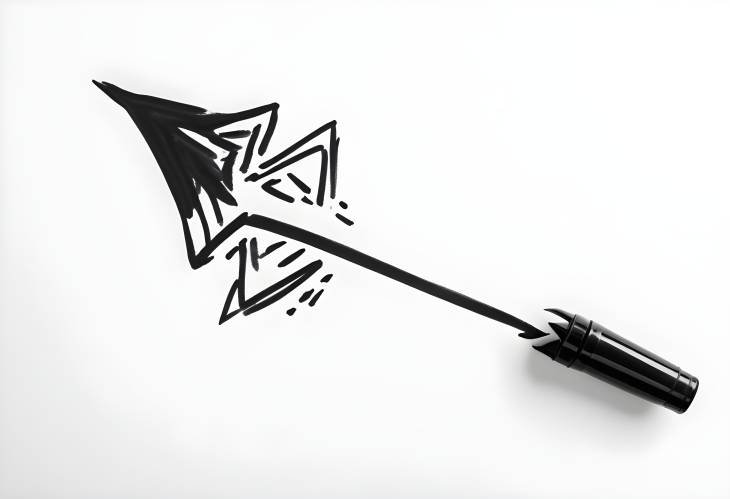 Black Arrow Sketch with Marker on White Background Top Down View