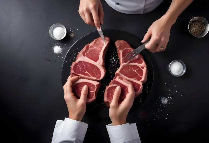 Black Background Chef Cooking Steak with Salt and Pepper