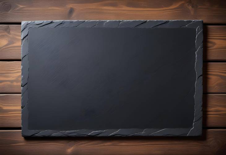 Black Slate Board on Rustic Table  Natural and Textured Background for Food Photography