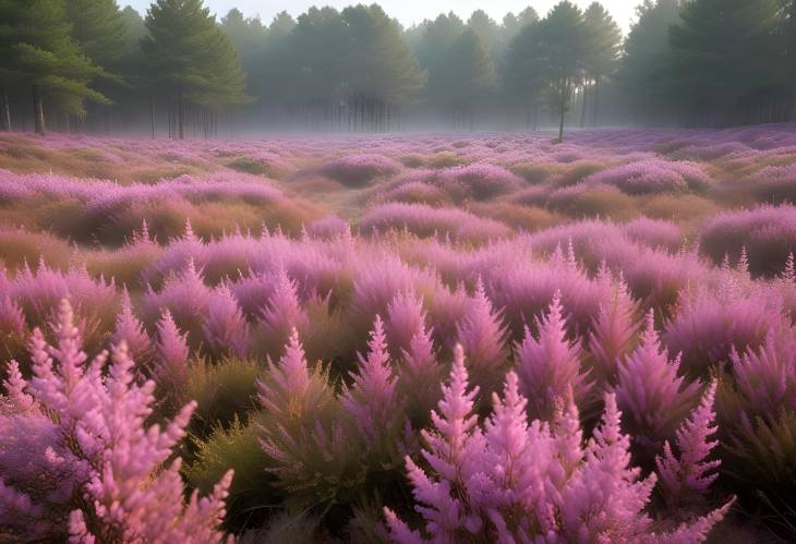 Blooming Common Heather and Spider Webs in Lneburg Heath  A Serene Landscape in Lower Saxony, Ger