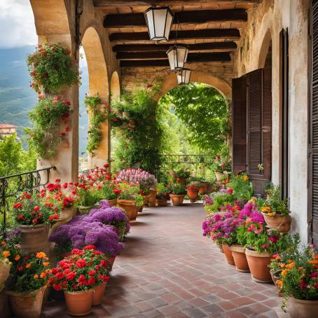 Blooming Paradise Italian Porch Overflowing with Flowers