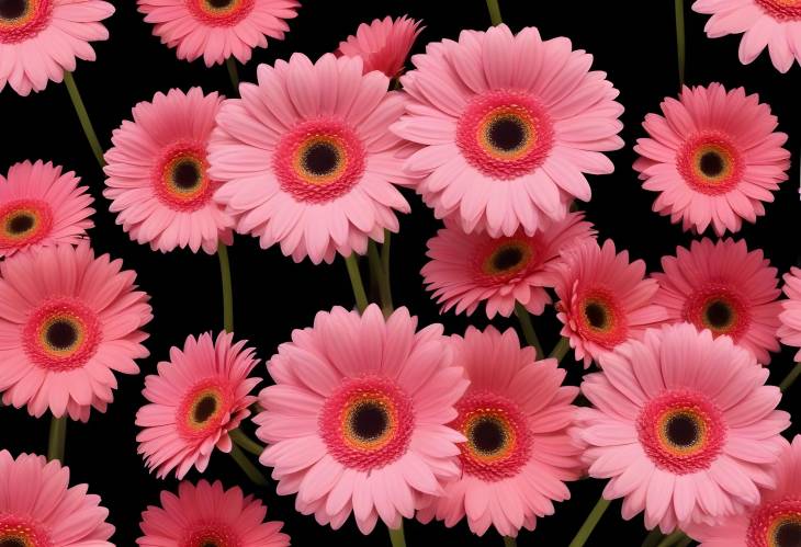 Blooming Pink Gerbera Daisy Against Black Background