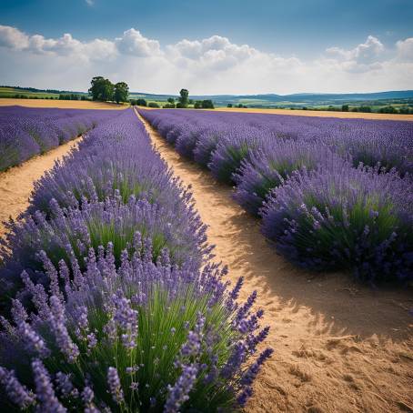 Blossoming Blue Lavender on Tranquil Summer Farmland