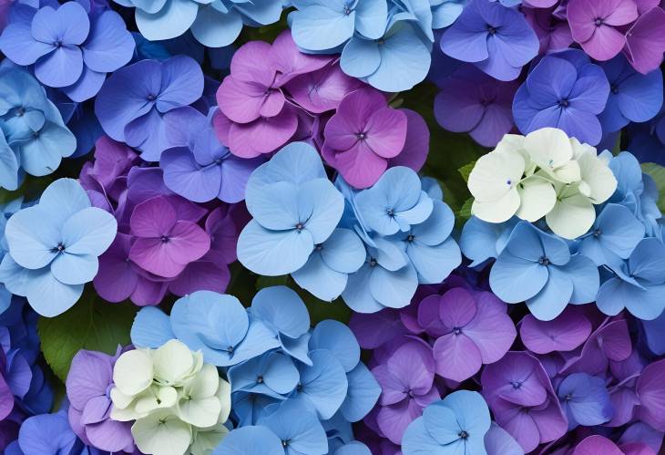 Blue and Violet Hortensia Vibrant Blooms Against Pure White