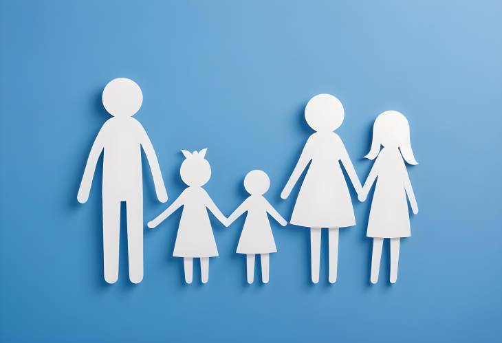 Blue Background with Paper Family Art Celebrating Family Ties Through Creative Design